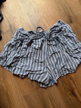 American Eagle Outfitters Navy and White Striped Drawstring Shorts